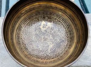 Shiva Parbati Engraved Handmade Tibetan Singing Bowl For Chakras Healing-Reiki - Picture 1 of 5