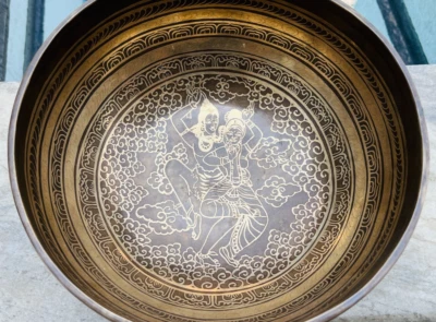 Shiva Parbati Engraved Handmade Tibetan Singing Bowl For Chakras Healing-Reiki - Image 1 of 4