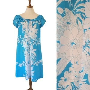 Vintage Sand Pebble of Hawaii Blue and White Floral MuMu - Picture 1 of 7
