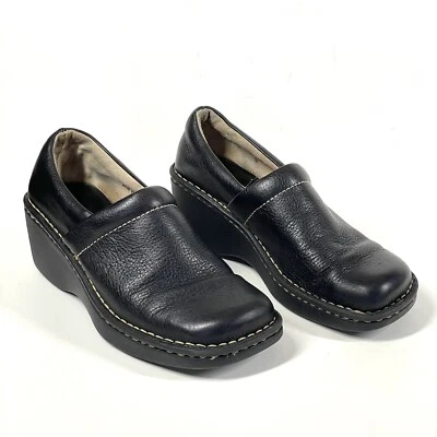 Zuecos Born para mujer 6,5 zapatos sin cordones de cuero negro punta cuadrada profesionales W3898 Foto 1 de 4