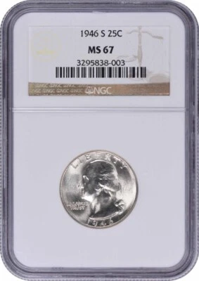 1946-S Washington Silver Quarter MS67 NGC - Image 1 of 2