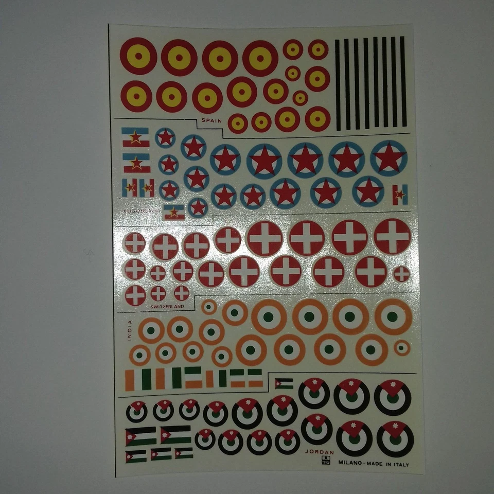 GIORDANIA,SVIZZERA,SPAGNA,YUGOSLAVIA, INDIA ESCI DECALS 1/72 VEDI FOTO E DESCR. - Immagine 1 di 1