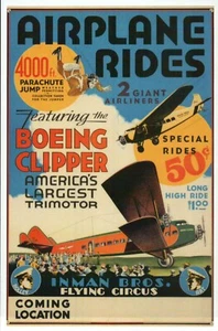 Airplane Rides Boeing Clipper Parachute Jump etc. Vintage Ad --- Modern Postcard - Picture 1 of 2