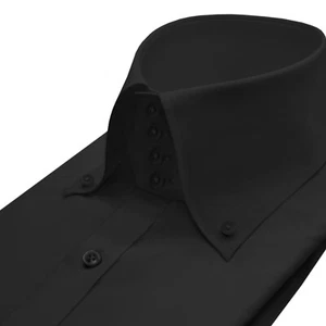 Men's High Button Down Polo Kent Collar Black 100% Cotton Size 18.5 Shirt Sale - Picture 1 of 9