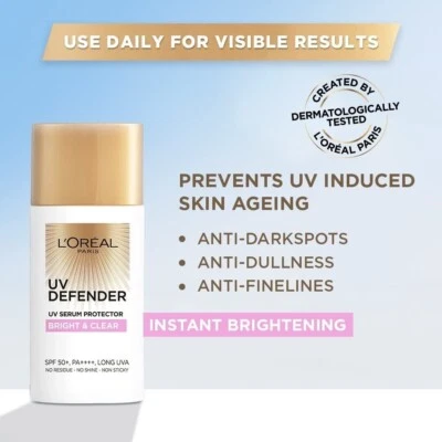 L’Oréal Paris UV Defender Serum Protector Sunscreen For Bright & Clear 50ml - Image 1 of 4