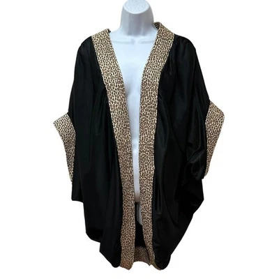 Vintage Silky Nylon Cocoon Topper Top Animal Leopard Print Trim Size 1X Made USA - Image 1 of 4