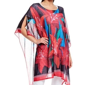 Tommy Bahama Poncho Floral Tejido Algodón Transparente Camisa Cubrir Crucero Playa Nuevo - Imagen 1 de 3