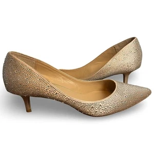Jewel Badgley Mischka Damen-Pumps Strass Pfennigabsatz champagnerfarben Satin Größe 11 - Bild 1 von 8