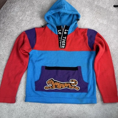 Suéter con Capucha Le Tigre Vintage Años 90 Para Hombre Multicolor Exterior Tejido Acanalado Talla XL Foto 1 de 4