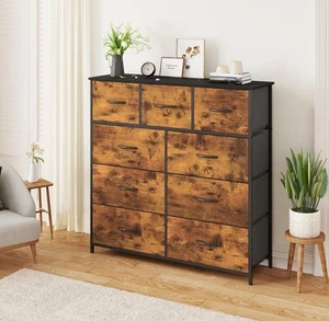 Chest of Drawers 9 Drawer Tallboy Storage Cabinet Fabric Tower Dresser Organizer - Picture 1 of 5