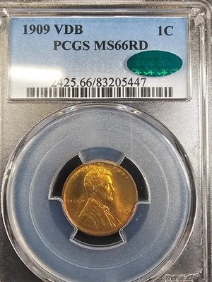 1909 VDB LINCOLN CENT WHEAT PCGS CAC MS66RD RED TONER HAS IT ALL GREEN BEAN - Image 1 of 4