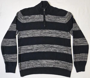 Vintage American Rag Sweater Men’s Large Black Gray Striped 1/2 Zip Pullover Y2K - Picture 1 of 8