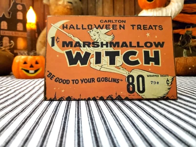 SHABBY VINTAGE STEAMPUNK PRIMITIVE STYLE HALLOWEEN WITCH PENNYCANDY WOOD SIGN - Image 1 of 4