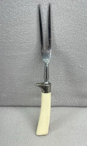 Vintage Stainless Steel Meat Carving Fork Prong Cream Handle Kitchen Utensil VTG - Picture 1 of 7