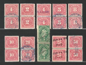 1917 Documentary Stamps, Hand-Stamped Cancels, 10 Different Vertical Pairs - Picture 1 of 2