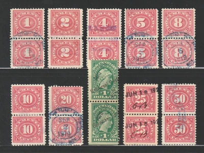 1917 Documentary Stamps, Hand-Stamped Cancels, 10 Different Vertical Pairs - Image 1 of 2