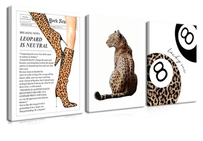 YHCTHT Modern Leopard Canvas Wall Art Conjunto de 3 – Funky Framed Lucky 8 Ball...165 - Imagem 1 de 4