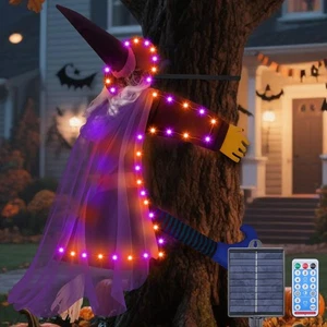 Solar Halloween Decorations Outdoor Witches, 43" Flying Witch Crashing into T... - Picture 1 of 7