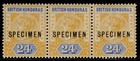 BRITISH HONDURAS QV SG60as, 24c orange & blue, NH MINT. Strip x3 SPECIMEN