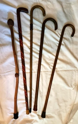 Lote de 5 bastones/bastones de caminar vintage-- remolino pintado tallado, perilla Burl y más Foto 1 de 4