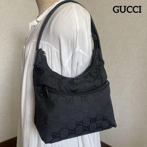 Gucci Shoulder Bag Gg Nylon Leather Black - Picture 1 of 20