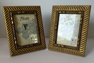 VTG Gold Elegant CottageCore Shabby Chic Set Of 2 Photo Picture Frames 3.5x5 - Picture 1 of 12