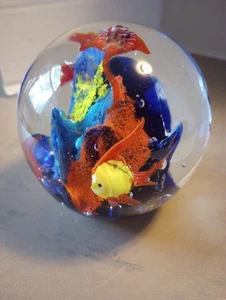Aquarium Blown Glass Fish Reef 3" Sphere Paperweight Art Glass Murano Style - Picture 1 of 10