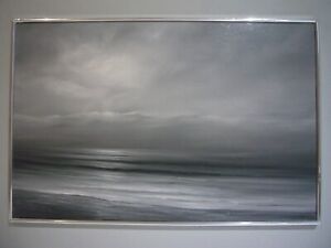 Original Grey Day Seascape Beach Scene Art Oil On Board Painting By John Arthur
