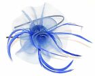 Blue with sinamay flower and feather tendrils fascinator alice hair band