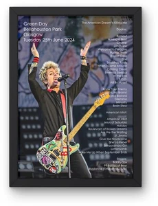 Green Day Glasgow Setlist Poster 25th June 2024 A1-5 Frame Option Dookie Punk - Imagen 1 de 5
