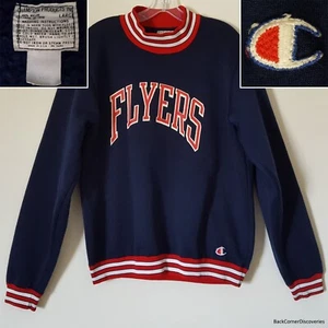 Vtg c1960s Champion Products Inc. U.S.A "FLYERS" Navy Blue L Pullover Sweatshirt - Picture 1 of 13