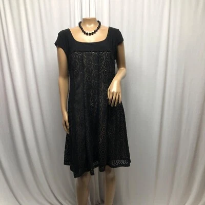 Madison Leigh Dress Womens Size 12 Black Lace Beige Lining A-Line Cap Sleeve - Image 1 of 4