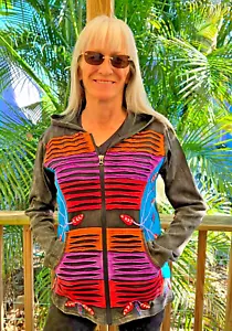 NEPAL HANDMADE HOODIE JACKE mit TASCHEN HIPPIE RASIERMESSERSCHNITT Patchwork FAIR TRADE - Bild 1 von 2