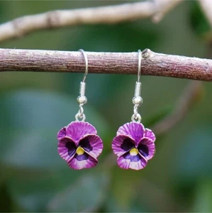 Pansy Pink Flower Drop Earrings - Picture 1 of 1