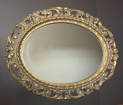 Espejo ovalado reticulado victoriano grande dorado hoja de oro vertical horizontal  Foto 1 de 4