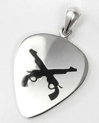CROSS GUN COWBOY GUITAR PICK 925 STERLING SILVER MENS PENDANT FOR NECKLACE CHAIN - Image 1 of 4