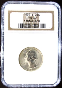 1951 S Washington Quarter,  NGC MS67 - Picture 1 of 2