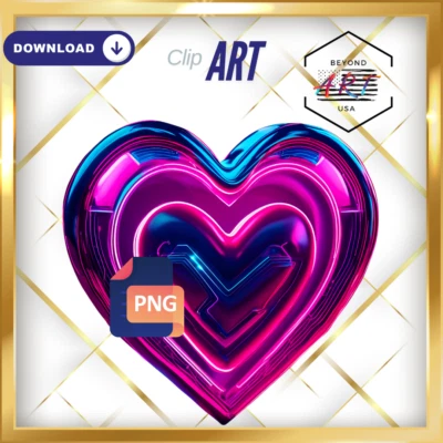 Retro 3D Neon Pink + Purple Futuristic Heart - Digital Download Clip Art #13 - Image 1 of 2