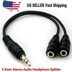 3.5mm AUX Audio Earphone Splitter 1 Male to 2 Female Gold Plated Headphone Cable - Picture 1 of 12