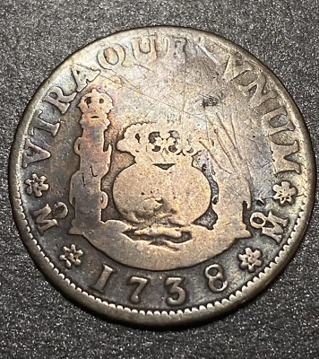 1738 Scarce Error Overdate 2 Reales Mexico U.S. First Legal Tender Milled Coin $ - Image 1 of 4