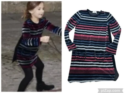 SONIA RYKIEL ENFANT ДЕВОЧЕК РАЗМЕР 14 ЧЕРНЫЙ МУЛЬТИ ПОЛОСКИ ДЛИННЫМ РУКАВОМ ВЕЛЮРОВОЕ ПЛАТЬЕ - Изображение 1 из 4