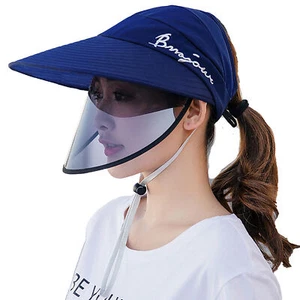 Sun Visor Hats Removable Face Cover Women Large Brim UV Protection Outdoor Cap - Picture 1 of 12