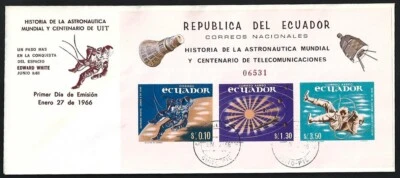 (AOP) Ecuador #749f 1966 Space Exploration MS (pink paper) FDC - Image 1 of 2