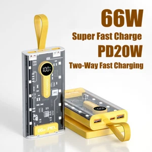 Transparent Power Bank 20000mAh 66W Super Fast Charge Portable Charger + Cables - Photo 1 sur 12