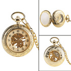 Glass Transparent Arabic Numerals Mechanical Pocket Watch Luxury Gold Tone Gifts