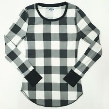 OLD NAVY Black Gray Buffalo Plaid Thermal Waffle Knit Long Sleeve Lounge Shirt S