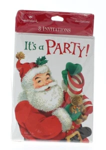 Hallmark Party Invitation With Santa Set 8 & Envelope Ho Ho Hope you can come - Picture 1 of 2