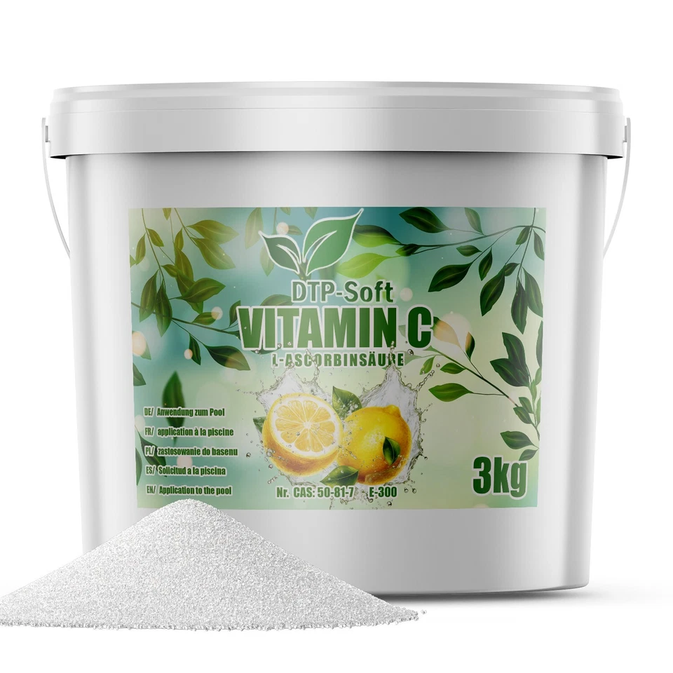 DTP-SOFT 3kg Vitamina C in Polvere | 100% Acido L-Ascorbico Puro | Secchio 3kg