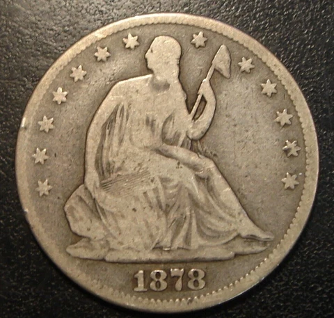 1878 Seated Liberty Half Dollar Silver Coin VG Cover
