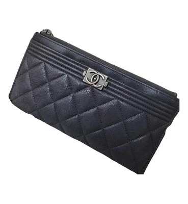 Carteira CHANEL Caviar acolchoada com zíper para menino cinza escuro preta 2018 antracite  - Imagem 1 de 4